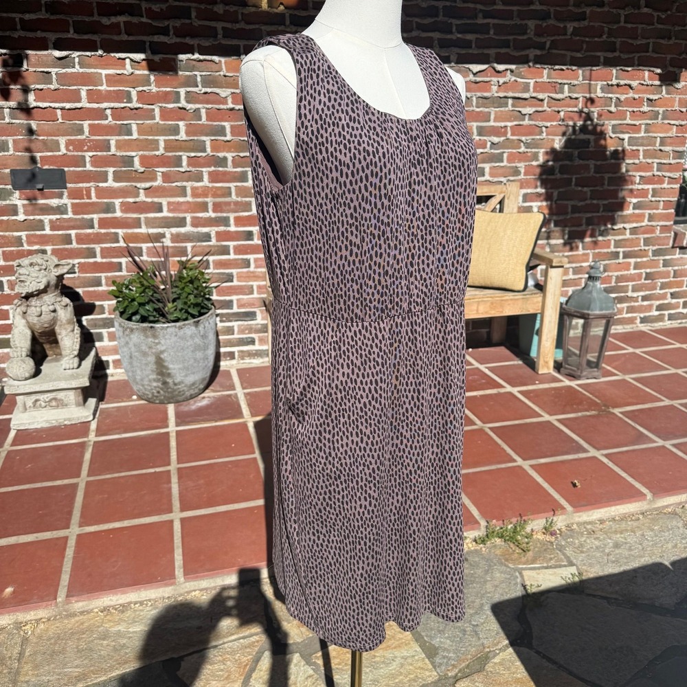 Garnet Hill Washed Leopard Sleeveless Knit Pocket Dress Large
